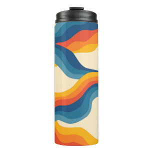 Abstract 70s Retro Orange Blue Wavy Stripe Pattern Thermal Tumbler