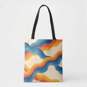 Abstract 70s Retro Orange Blue Wavy Stripe Pattern Tote Bag