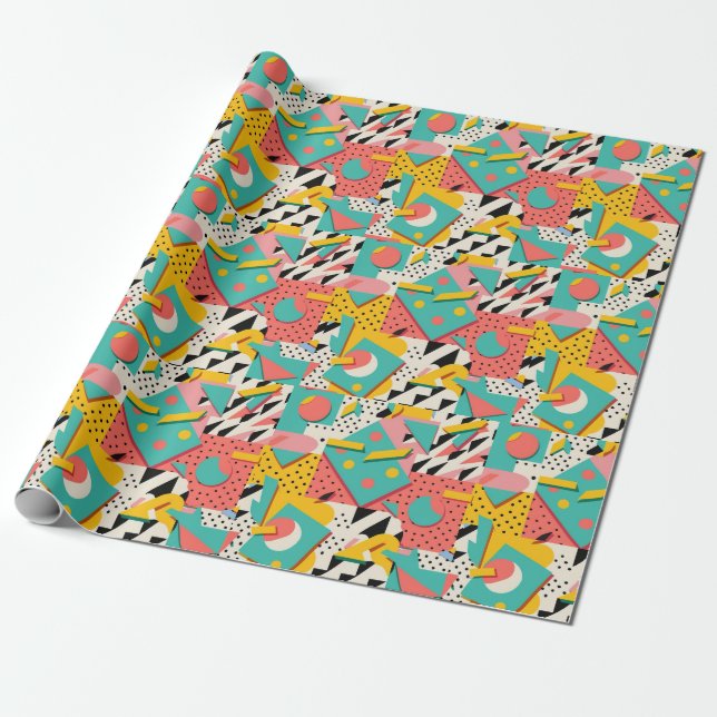 Abstract 80s 90s Retro Theme Wrapping Paper  (Unrolled)