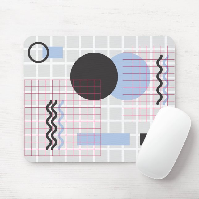 Abstract 80s Memphis Geometry Grid Mouse Pad (With Mouse)