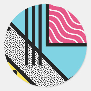 Abstract 80s memphis pop art style graphics classic round sticker