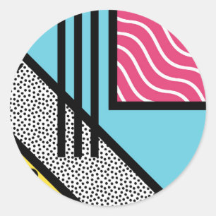 Abstract 80s memphis pop art style graphics classic round sticker