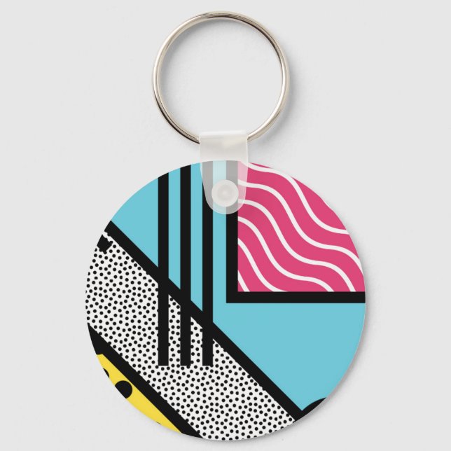 Abstract 80s memphis pop art style graphics key ring (Front)