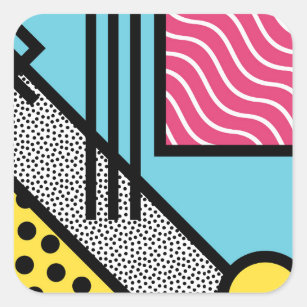 Abstract 80s memphis pop art style graphics square sticker
