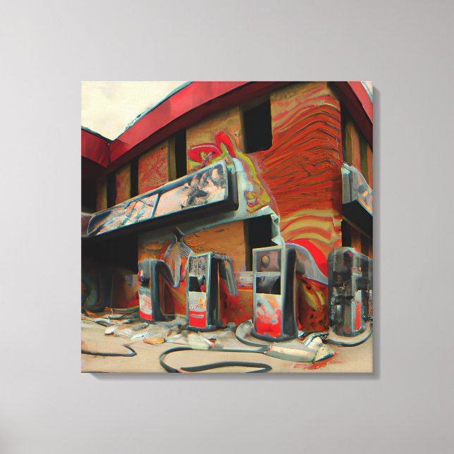 Abstract Abandoned Gas Station Ai Art Canvas Print (Front)