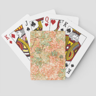 Abstract acer leaves on scratched coral ground playing cards