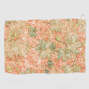 Abstract acer leaves upon scratched coral ground golf towel