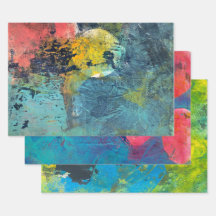 Abstract Acrylic Paint Gelli Print Set of Three