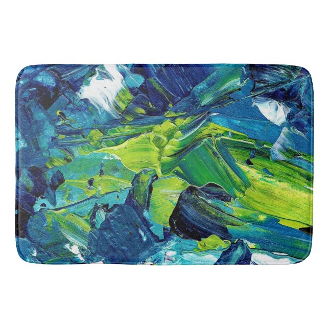 Abstract Acrylic Paint in Blue Bath Mat (Front)