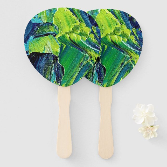 Abstract Acrylic Paint in Blue Hand Fan (Front and Back)