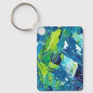 Abstract Acrylic Paint in Blue Key Ring