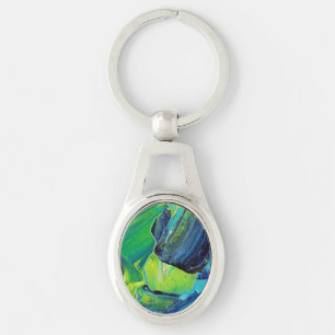 Abstract Acrylic Paint in Blue Key Ring