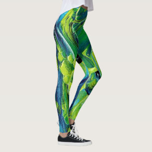 Abstract Acrylic Paint in Blue Leggings