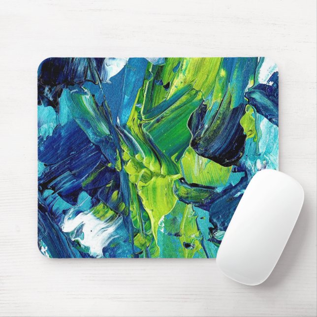 Abstract Acrylic Paint in Blue Mouse Mat (With Mouse)