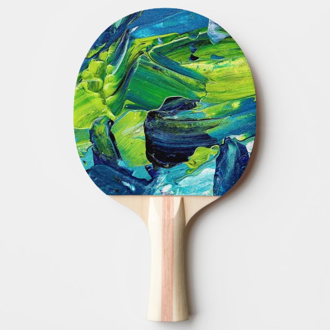 Abstract Acrylic Paint in Blue Ping Pong Paddle (Front)