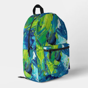 Abstract Acrylic Paint in Blue Printed Backpack