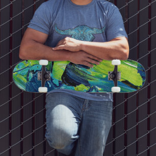Abstract Acrylic Paint in Blue Skateboard