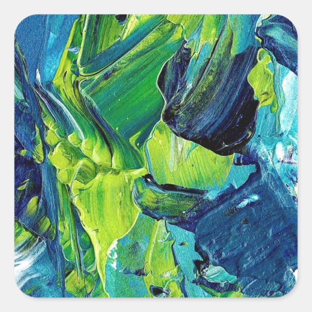 Abstract Acrylic Paint in Blue Square Sticker (Front)