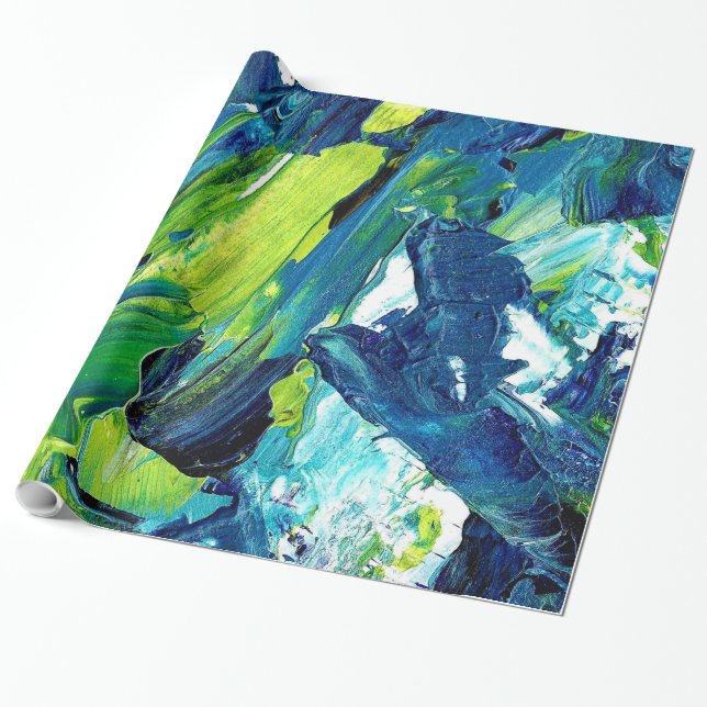 Abstract Acrylic Paint in Blue Wrapping Paper (Unrolled)
