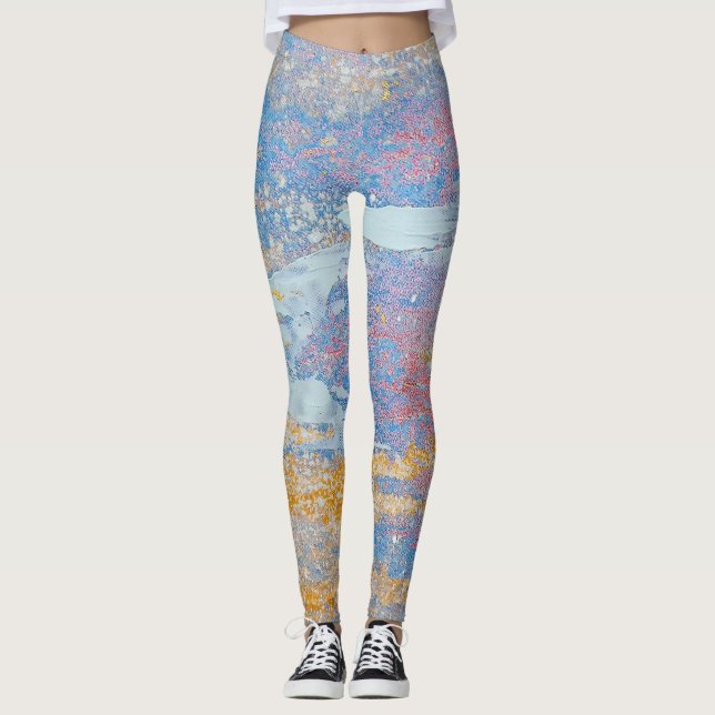 abstract acrylic paint pattern leggings (Front)