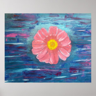 Abstract Acrylic Painting with Flower Poster