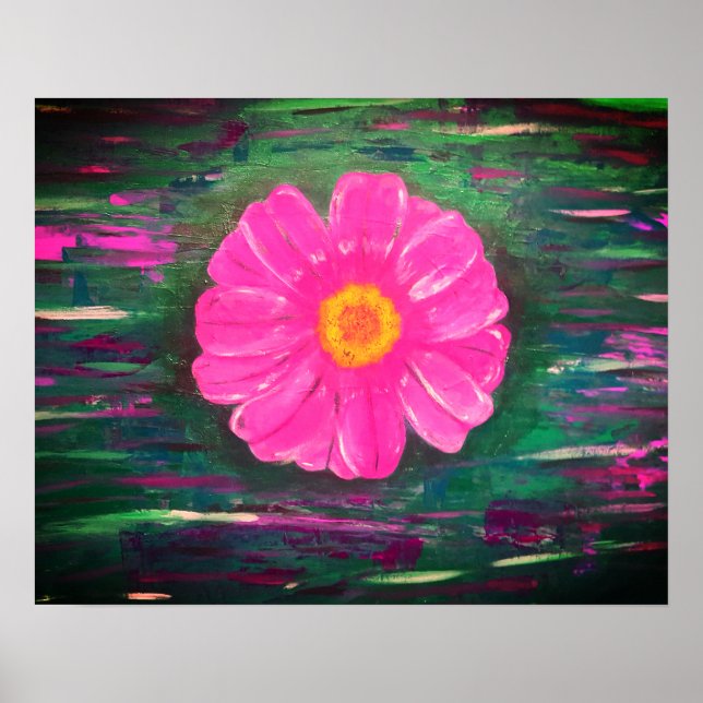Abstract Acrylic Painting with Flower Poster (Front)