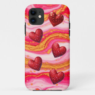 Abstract Acrylic Pour Glitter Heart iPhone 11 Case