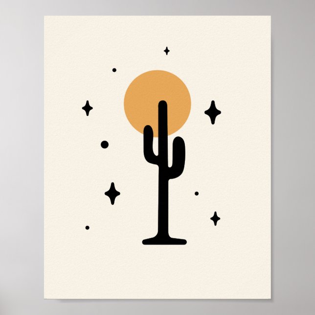 Abstract Aesthetic Boho Style Cactus with Sun Poster (Front)