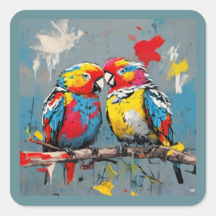 Abstract Affection: Love Birds  Square Sticker
