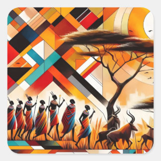 Abstract African Art Masai Geometric Square Sticker