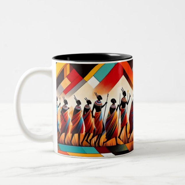 Abstract African Art Masai Geometric Two-Tone Coffee Mug (Left)