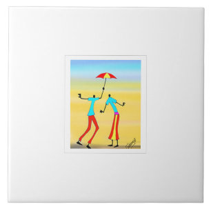 Abstract African Art, Tropical Summer Sunset Tile