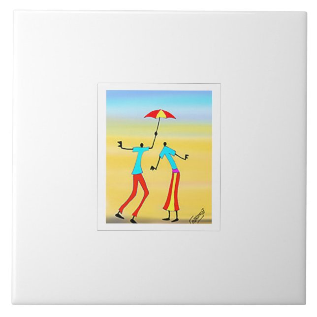 Abstract African Art, Tropical Summer Sunset Tile (Front)