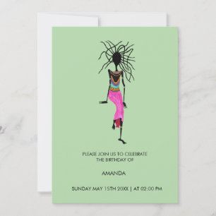 Abstract African Art, Warrior Woman Birthday  Invitation