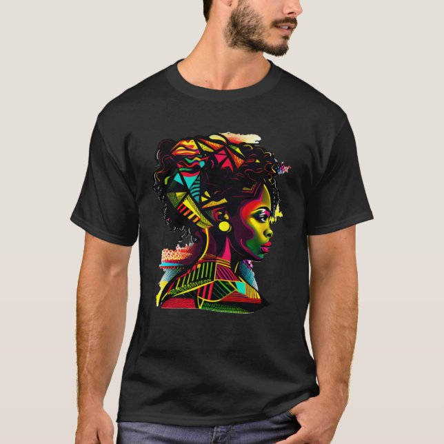 Abstract African Attire Beautiful Black Queen Colo T-Shirt (Front)