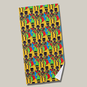 Abstract African Figures on Yellow 2 Beach Towel