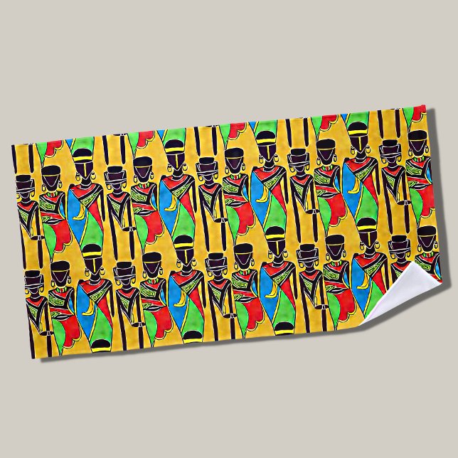 Abstract African Figures on Yellow Beach Towel (Creator Uploaded)