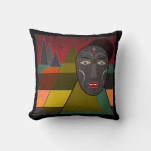 Abstract african mask in retro vintage colours cushion