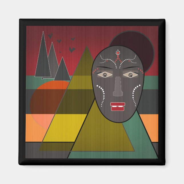 Abstract african mask in retro vintage colours magnet (Front)
