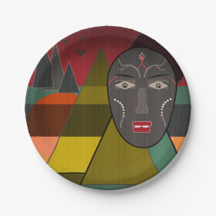 Abstract african mask in retro vintage colours paper plate