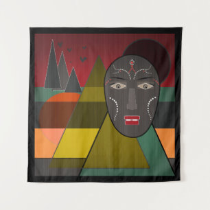 Abstract african mask in retro vintage colours tapestry