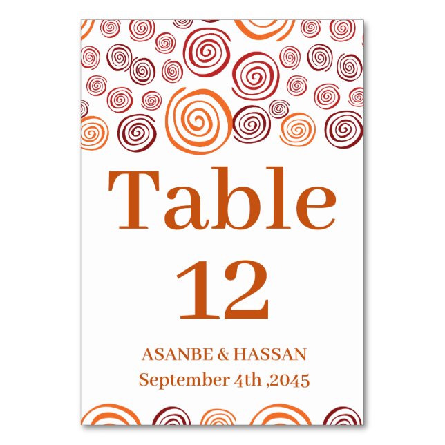 Abstract African Shape Wedding Table Number Card  (Front)