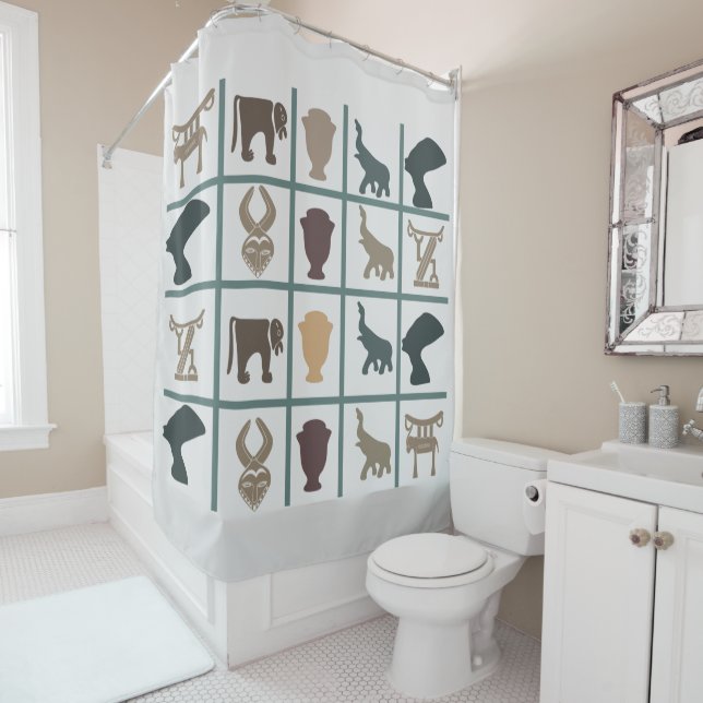 Abstract african tribal art shower curtain (In Situ)
