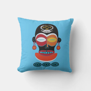 Abstract African Tribal Colourful Tattoo Face art Cushion