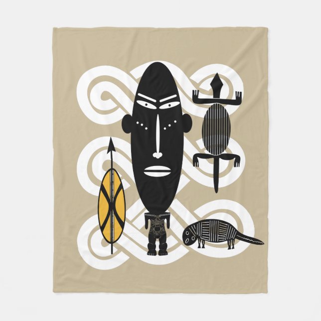 Abstract African tribal portrait Fleece Blanket (Front)
