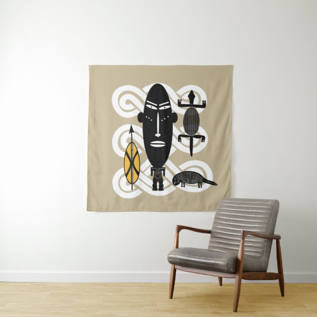 Abstract African tribal portrait Tapestry (In Situ)