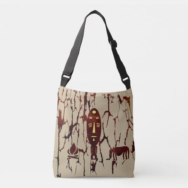 Abstract African tribal scene art Crossbody Bag (Front)