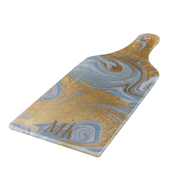 Abstract Agate Blue and Gold Marble Swirl Cutting Board (Corner)