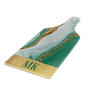 Abstract Agate Green and Gold Marble Swirl Cutting Board