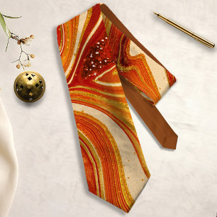 Abstract Agate Hot Orange ID827 Tie